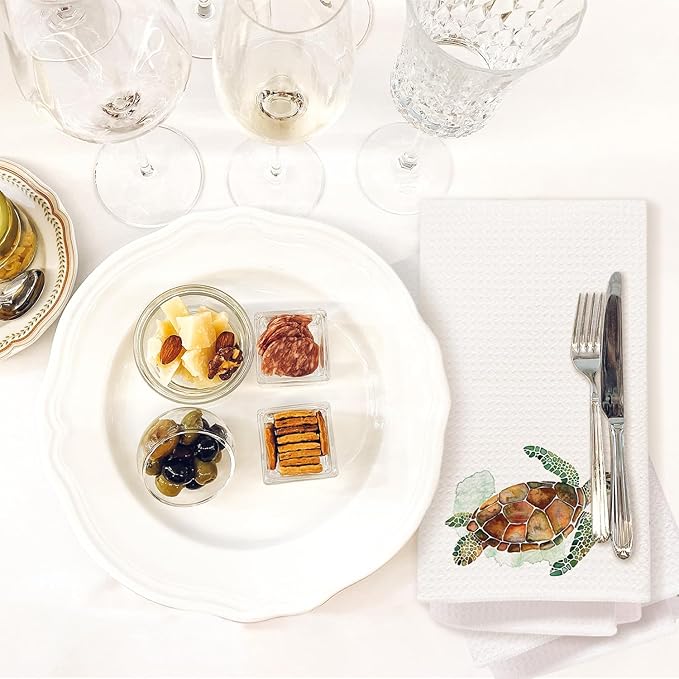 Sea Turtle Bathroom Hand Towels, Turtle Bathroom Decor, Coastal Beach Kitchen Towels, Nautical Coastal Dish Tea Towel for Kitchen, 16x24 Inch Set of 2