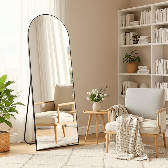 Arched Full Length Mirror, Floor Mirror with Stand, 59"x16" Mirrors for Home Decor, Full Length Body Floor Mirrors, Wall Mounted Mirror for Bedroom, Black