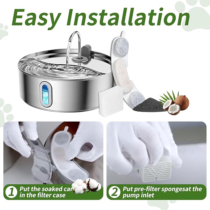16 Sets Pet Dog Replacement Filters Compatible with Smartoo 7l/236oz/1.8G Dog Water Fountain, Water Fountain Filters for Stainless Steel Dog Water Fountain