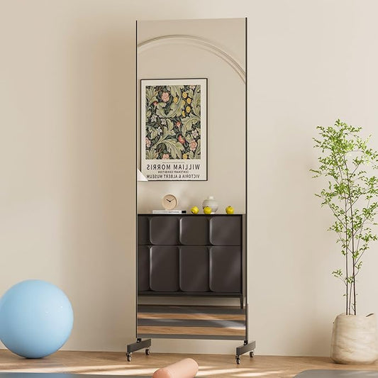 brisafe 67"x24" Ultra-Light Mobile Floor Mirror with 360° Wheels, 0.04mm Shatterproof Nano Film for Home Gym/Yoga/Dance Studio & Commercial Use | 60% Insurance Savings | Black