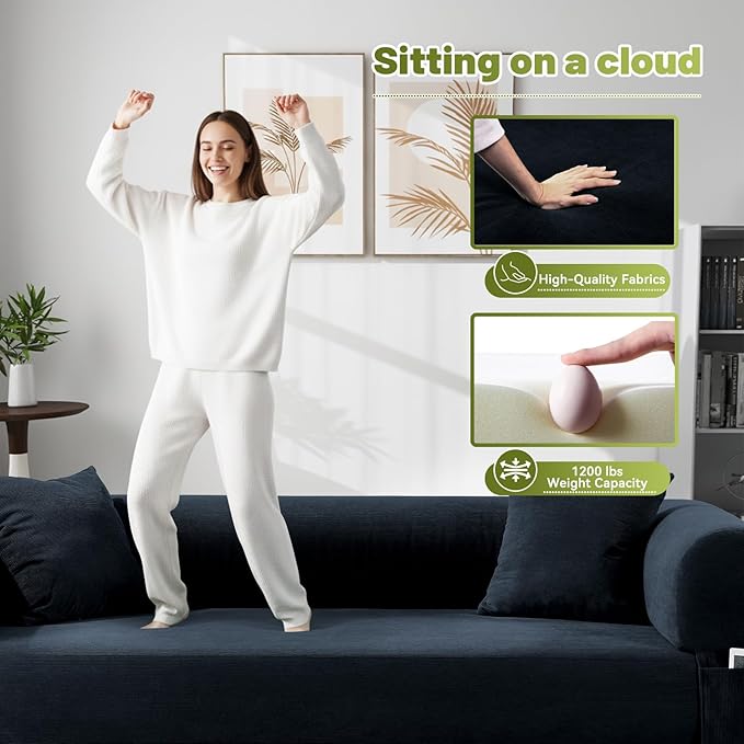 Convertible Futon Sofa Bed,80" Folding Pull Out Couch with Pillows & Storage Pocket, Oversized Queen Sleeper Sofa in a Box,Corduroy Boneless Couch for Living Room,Deep Blue