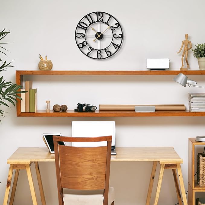 LEIKE Arabic Numeral Wall Clock 16IN Battery Operated Black, Silent Non Ticking, Wall Clocks for Living Room Decor, Small Classic for School, Office, Home, Kitchen, Bedroom