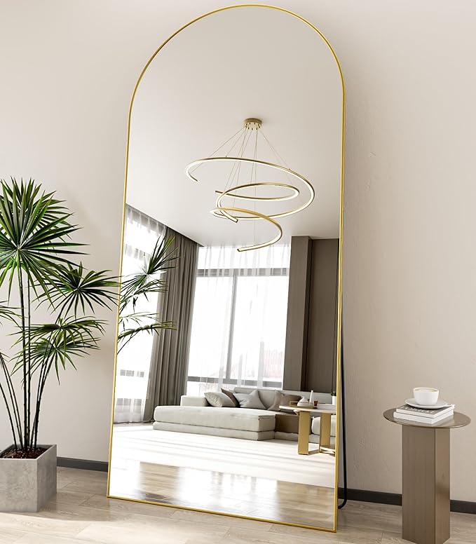Koonmi 40"x86" Arched Full Length Mirror, Gold Large Floor Mirror with Aluminum Alloy Frame, Standing Hanging or Leaning Wall-Mounted Full Body Mirror for Living Room and Bedroom