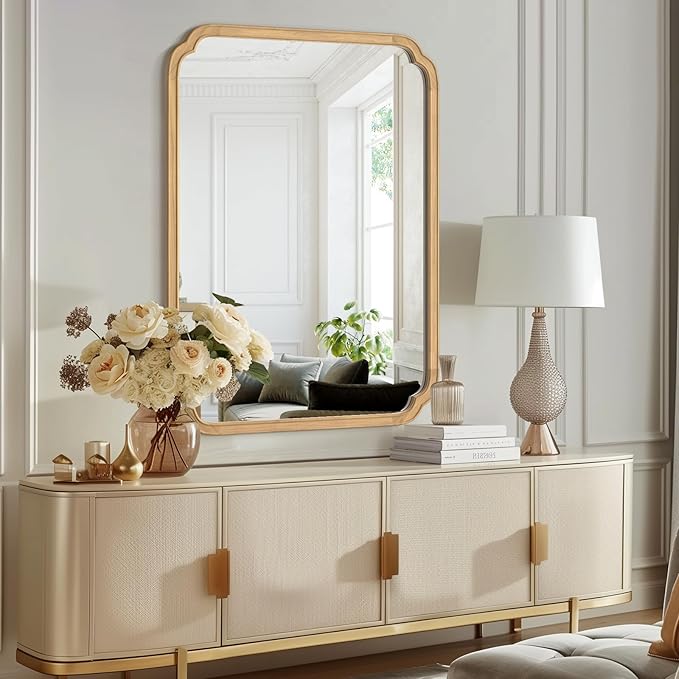 HOMECOOKIN Wood Bathroom Mirrors for Wall Mounted, 30" x 40" Rustic Wood Frame Wall Mirrors Decorative for Living Room or Bedroom Vanity Mirror (Natural) A