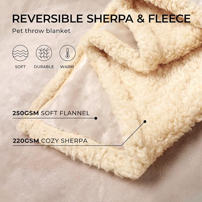 Waterproof Pet Blanket, Liquid Pee Proof Dog Blanket for Sofa Bed Couch, Reversible Sherpa Fleece Furniture Protector Cover for Small Medium Large Dogs Cats, Grey Beige Small（40" x 28"）