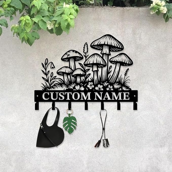 Customized Keys Holder - Personalized Mushroom Wonderland Key Hooks Wall Metal Sign Decor,Wall Holder,Door Hook (Style H)