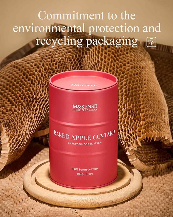 M&SENSE Baked Apple Scented Candles Large, Natural Soy Candles 21.2oz 120 Hour Slow Burning,Christmas Candle Candle for Stress Relief Meditation Relaxing,Aromatherapy Christmas Decor