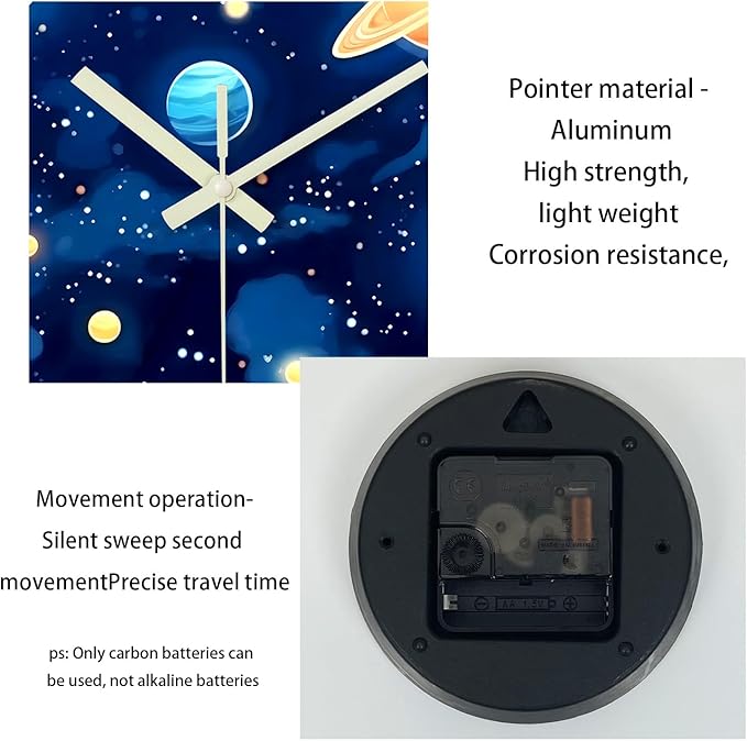 Small Glow in The Dark Wall Clocks Battery Operated 12 Inch Blue Kids Wall Clock Analog Round Silent Wall Clock Bedroom