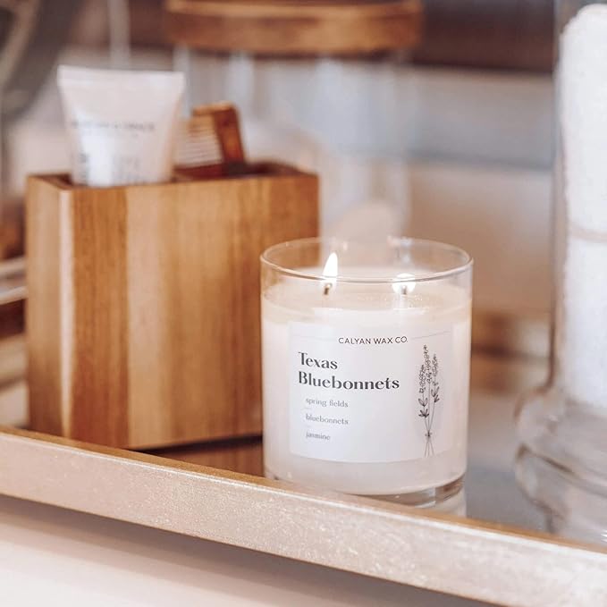 Calyan Wax Co. Texas Bluebonnets 2 Wick Scented Candle - 37 Hour Burn - Luxury Non Toxic Soy Wax Candles - Long Lasting Large Glass Jar Candle for Home - 8.8oz