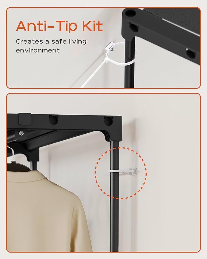 Clothes Rack, Portable Closet, 27.6 Inch Wardrobe Closet, Clothes Storage Organizer with Shelves and 2 Hanging Rods, Easy to Assembly, Black PCT001B01