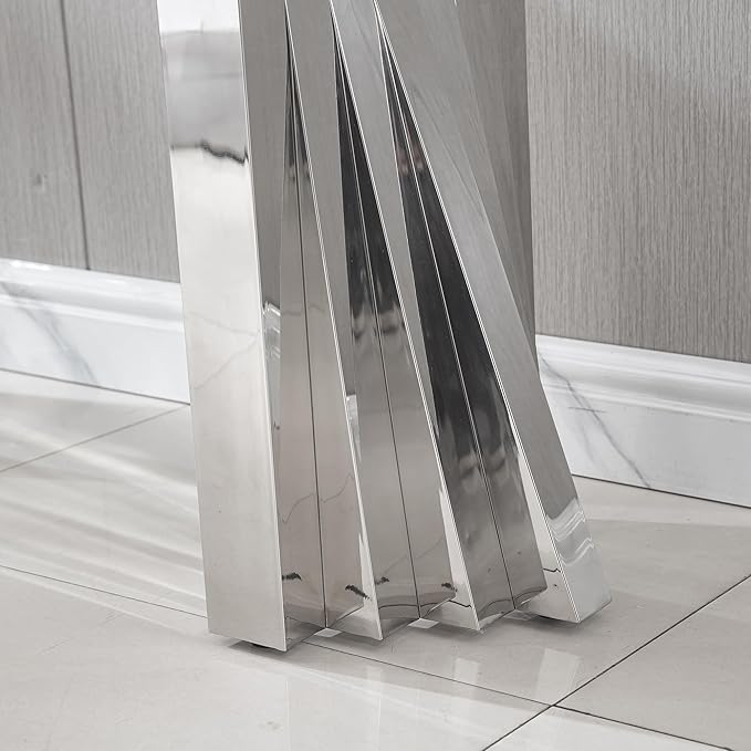 Goujxcy Modern Glass Console Table 55" Entryway Table with Tempered Glass Top and Mirror Finish Stainless Steel Legs, Luxury Rectangular Sofa Table for Living Room Hallway Corridor Table (Silver)