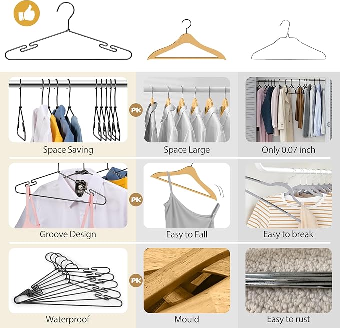 VWV 20 Pack Black Aluminum Hangers, 16.5 Inch Smooth and Durable Metal Shirt Dress Hanger, Lightweight and Sturdy Metal Hanger, Suit Jacket Dress Hangers