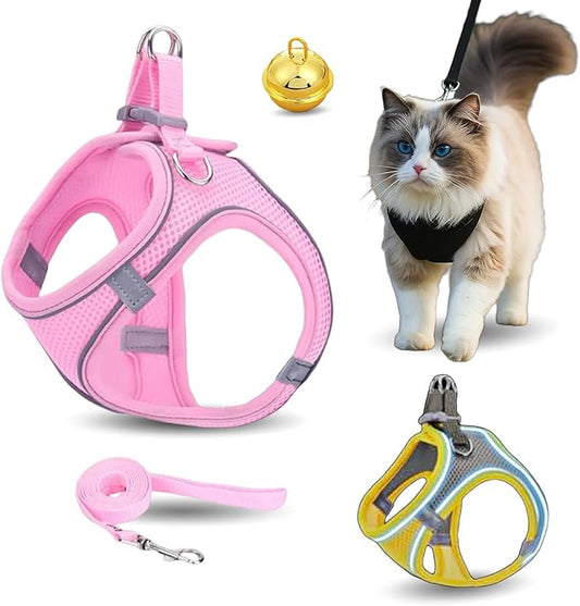 Stimulicat Cat Harness, Stimuli Cat Harness Design for Outdoor Cats, Adjustable Soft Mesh Vest Harness Escape Proof with Reflective Safety Strips, Allowing Cats to Safe (Pink, S)
