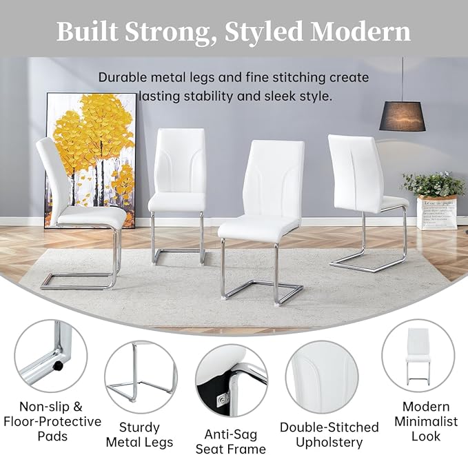 63" Modern Black Dining Table Set for 4 with Chairs, 5 Piece Rectangular Dining Room Table and 4 PU Leather Chairs, Kitchen Dining Set with Matte Wood Finish, Geometric Base, Easy Assembly