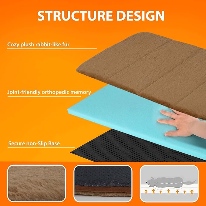 Dog Crate Pad for X Large Dogs - Orthopedic Dog Bed with Memory Foam, Washable Soft Warm Pet Mat with Non-Slip Bottom, Khaki
