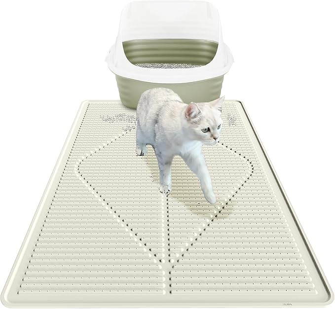 Mofason Cat Litter Mat XXL - Waterproof Kitty Litter Box mat for Floor - Extra Large Pet Trapping Litter Rug Pad - Silicone Cat Supplies & Accessories for Indoor Cats (38" x 25") -Pearl
