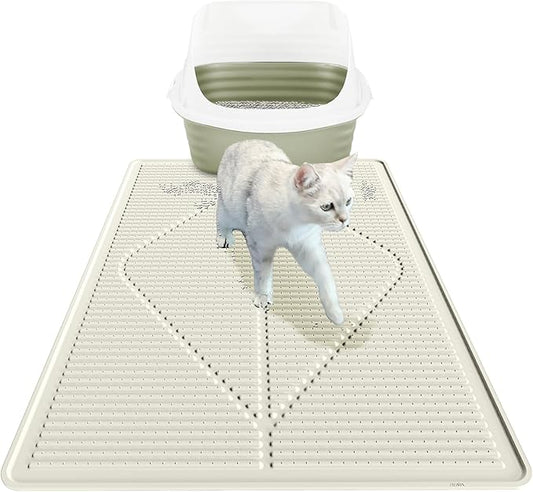 Mofason Cat Litter Mat XXL - Waterproof Kitty Litter Box mat for Floor - Extra Large Pet Trapping Litter Rug Pad - Silicone Cat Supplies & Accessories for Indoor Cats (38" x 25") -Pearl