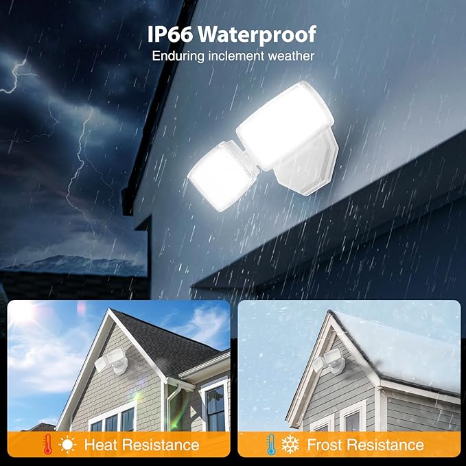 Onforu 3200LM Flood Lights Outdoor, 32W 6500K LED Security Light Manual Switch Controlled, IP66 Waterproof Outdoor Lights, Wall Mount Exterior Flood Light with 2 Adjustable Heads Floodlights Outside