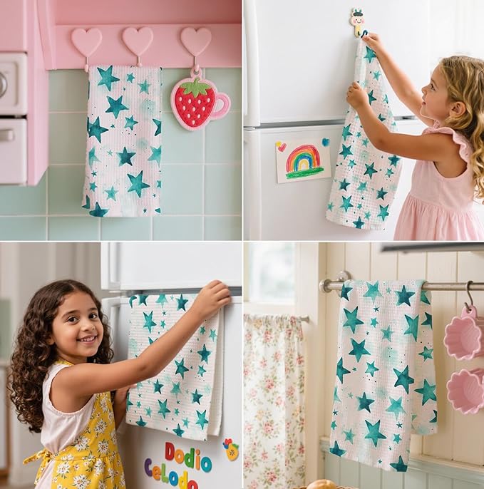 2-Pack Watercolor Star Towel, Star Waffle Towels, Nursery & Bathroom Hand Towel, 16x24 Inch Blue & Azure Dish Tea Towel Decor for Kitchen & Nursery & Bathroom, Gift For Friends & Homeowners.