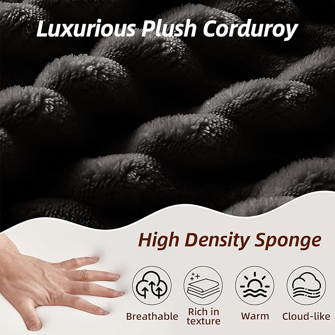 104 Inch Cloud Sectional Couch with L-Shape Chaise,Modern Upholstered Couches with Deep Seat,Corduroy Sponge Compressed Sofa for Living Room, Bedroom,No Assembly Required(Black)