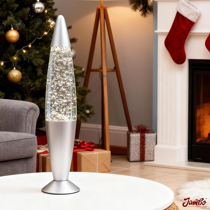 Jambo 16-Inch Silver Star Glitter Lamp I Beautiful Liquid Lamp I Entertaining for Adults and Kids I Perfect Holiday Gift
