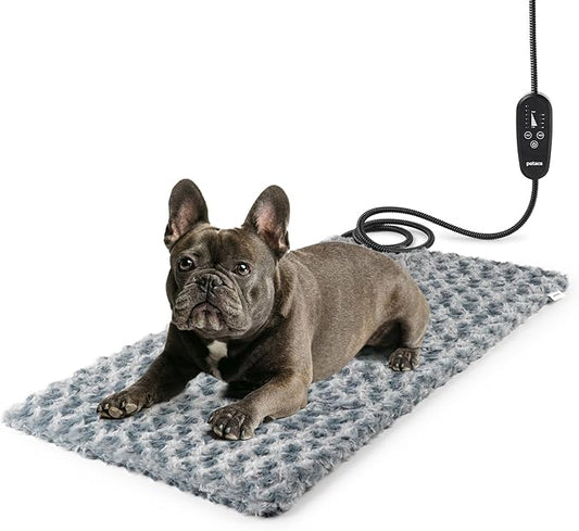 Adjustable Temperature Heated Cat Bed & Dog Heating Pad with Timer, Chew-Resistant Cord, Thick and Soft Cover, Indoor Pet Heating Pad, 29.5" x 17.7"