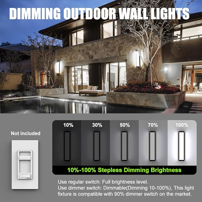 Sytmhoe Dimmable 23.6in 6000K LED Modern Outdoor Wall Light,10%-100% Dimming Porch & Patio Wall Light Fixture,Black Aluminum&Dual PC Wall Lights Suitable for Garage Living Room Courtyard House(6000K)