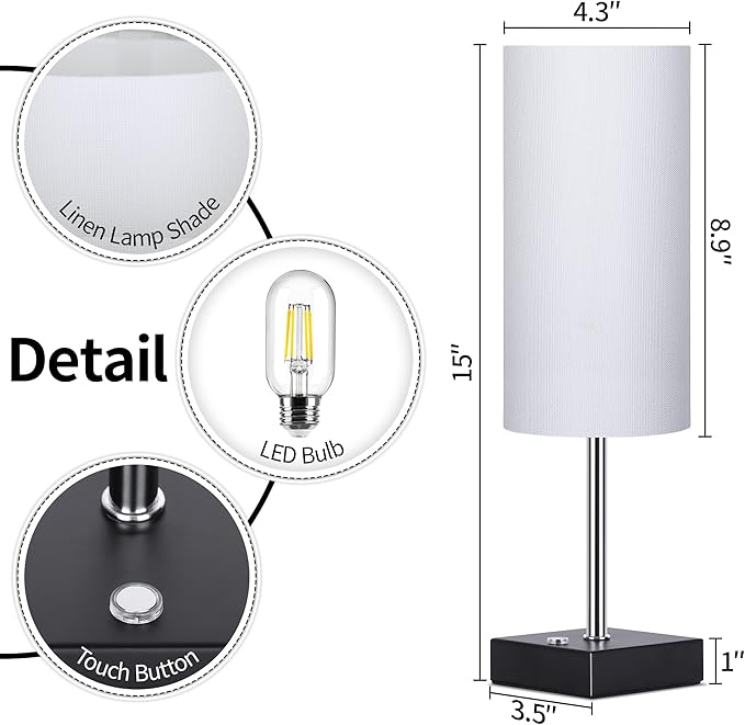 AVV Cordless Table Lamp with Dimmable, Rechargeable 3 Modes Battery Powered Bedside Lamp, Battery Operated Lamps for Night Stand, Touch Lamp for Bedroom, Living Room, Reading Room, 15 Inch White