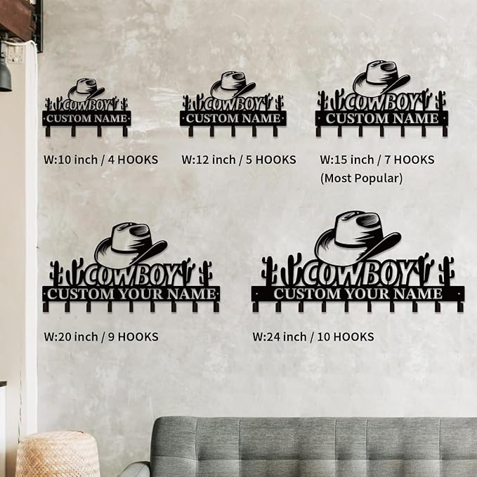 Personalized Custom Name West Cowboy Keys Hooks,Metal Cowboy Art Clothes Keys Hooks,Metal Cowboy Lover Wall Home Storage Decorative Keys Hooks,Key Holder Hooks for Wall (Style F)