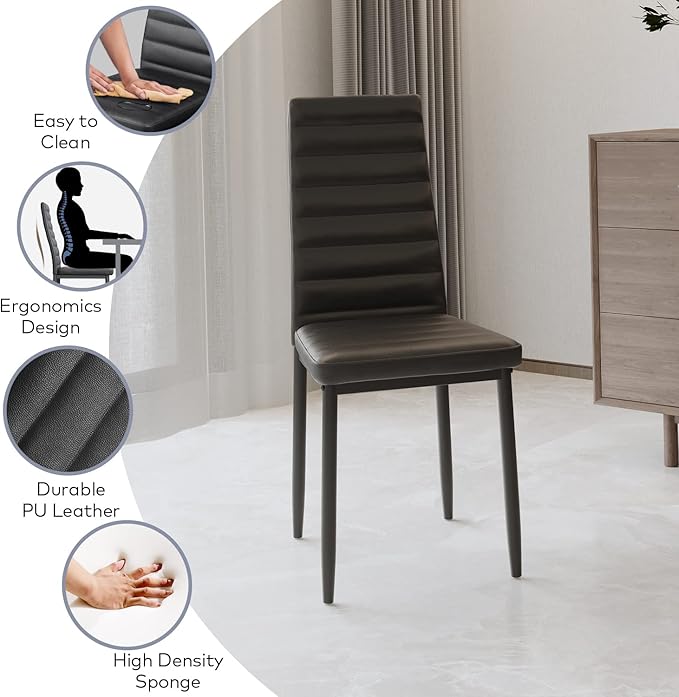 Gizoon Glass Dining Table Sets for 6, 7 Piece Kitchen Table and Chairs Set for 6 Person, PU Leather Modern Dining Room Sets for Home, Kitchen, Living Room