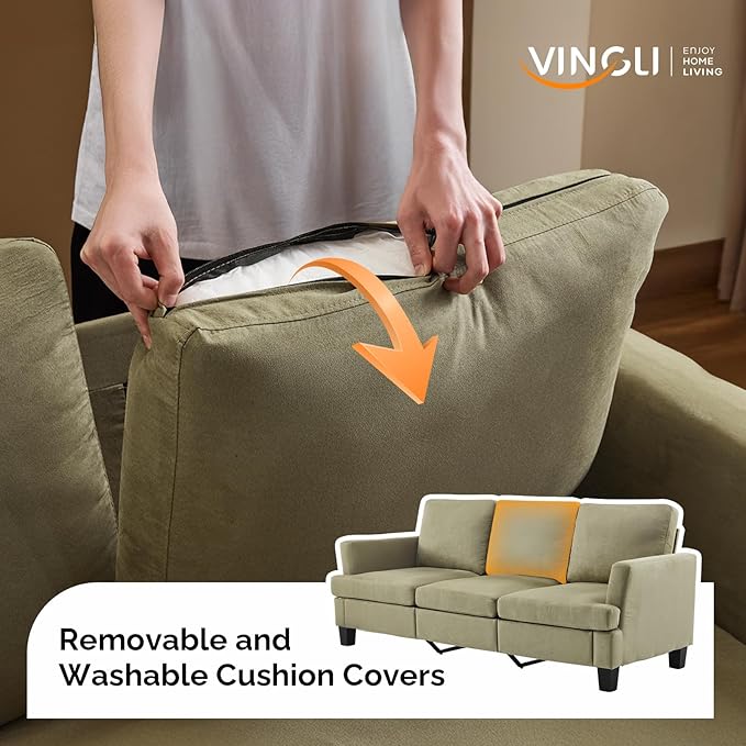 VINGLI Olive Green 83" Sofa Couches for Living Room, Modern Comfy 3 Seater Couch Faux Suede 25.6" Deep Seat Upholstery Cozy Sofas for Small Space, Bedroom, Apartment, Home Office