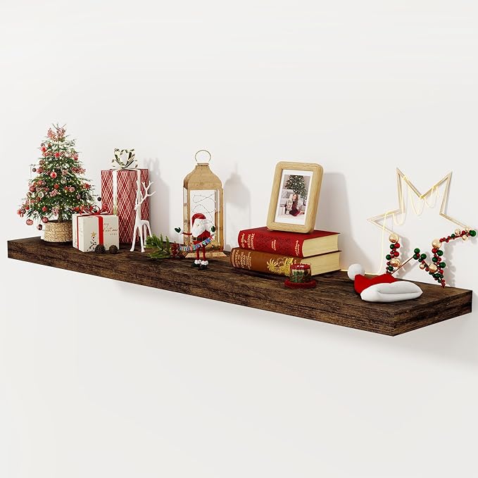 Floating Shelves 55 Inch Long, 55 x 12 Large Floating Shelf Wall Mounted, 12 Inch Wide Floating Shelves for Fireplace Mantel, 2" Thicked Storaged Shelves for Living Room, Bedroom, Rustic Brown, 1 Pack