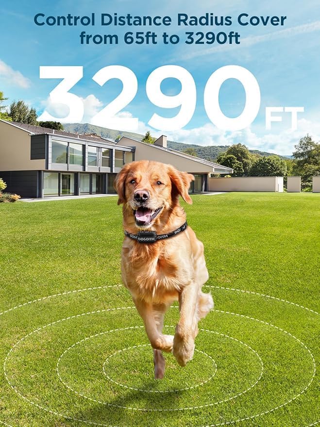 Wireless Dog Fence for 2 Dogs,GPS Dog Fence Collar with AI Smart GPS Signal for Outdoor, Waterproof and Rechargeable Pet Containment System with 3 Warning Modes, Range 65-3290 FT for Most Dogs