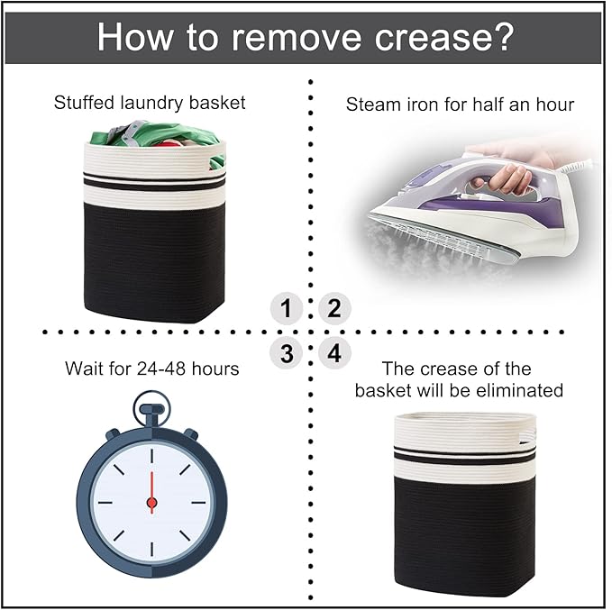 OIAHOMY Laundry Hamper-Laundry Basket,Tall Cotton Storage Basket with Handles,Decorative Blanket Basket for Living room,Collapsible Large Basket for Toys,Pillows,Clothes Organizer-16x13x22in-Black