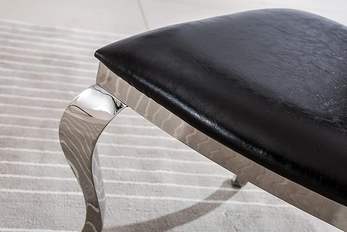 Goujxcy Dining Chair Set of 2, Leatherette Dining Chairs with Silver Legs,Upholstered Dining Chairs, Armless Side Chair,Modern Kitchen Chairs, Chair with Silver Stainless Steel Legs (Black& Silver2)