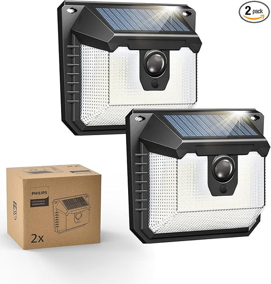 Philips Solar Lights Motion Sensor Outdoor, 120 LEDs Solar Powered Security Lights,3 Lighting Modes, Waterproof Wall Lights for Outside Yard Fence Garden Garage