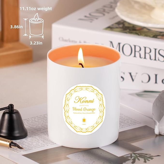 Scented Candle, 11oz Soy Candles, Blood Orange Scented White Candles for Women & Men, Long-Lasting Aromatherapy Jar Candle Wax for Home, Bathroom, Non Toxic Candle Gift (White and Orange Ceramic Cup)
