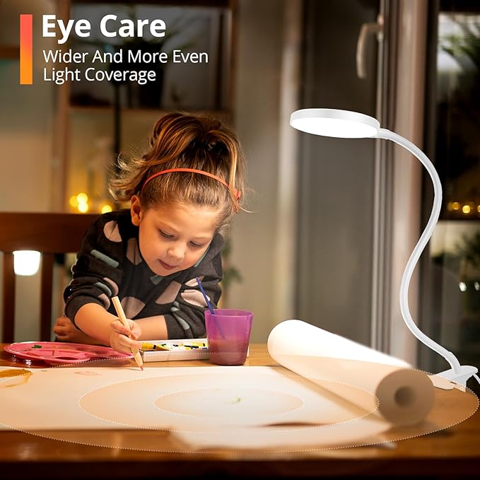 Reading Light with Remote, LED Desk Lamp Clip on [1H Timer & Nightlight] RA>95 Dimmable Flexible Gooseneck, Reading Lamp with Clamp for Table - 4.7'' (Adapter Included)