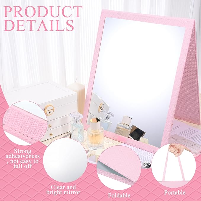 Foldable Travel Portable Full Length Mirror, Dance Bag Hanging Mirror, Full Body Mirror for Dance, Camping, Travel, Dance Competition Must Haves Backstage Folding Hanging Mirror (Pink, 33*13 Inch)