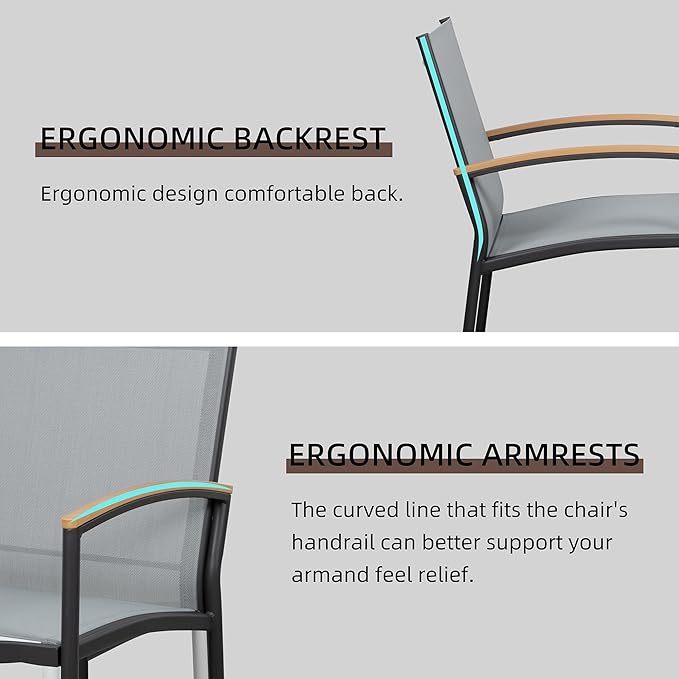 Shintenchi 3 Pieces Patio Bistro Sets, Outdoor Textilene Fabric Conversation Bistro Set, Textilene Fabric Front Porch Chairs Small Patio Furniture Set with Table for Lawn,Garden,Balcony (Grey)