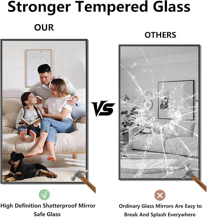 Bathroom Mirror 30"x50" Matte Black Rectangle Bathroom Wall Mirror for Over Sink, Modern Large Vanity Mirror, HD Tempered Glass, Anti-Rust Aluminum Alloy Frame, for Living Room, Bedroom, Entryway