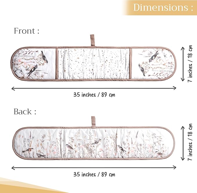 Maison d' Hermine Double Oven Mitts 100% Cotton 7"x35" Double Oven Mitt Heat Resistant BBQ Cooking Gloves with Loop, Baking, Grilling, Kitchen, Handling Hot Pans Spring Summer (Meadow Florals - Brown)