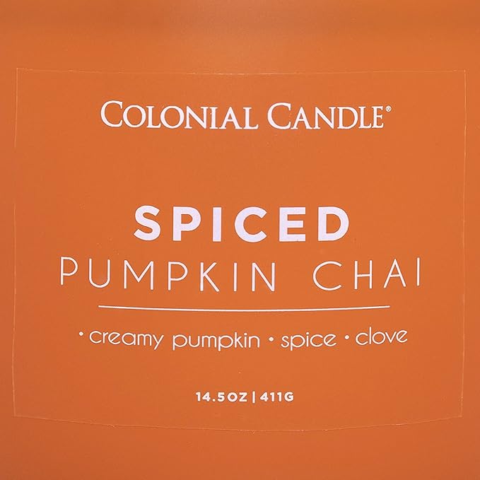 Colonial Candle Spiced Pumpkin Chai Scented Jar Candle, Pop of Color Collection, 3 Wick, 14.5 oz - Up to 60 Hours Burn