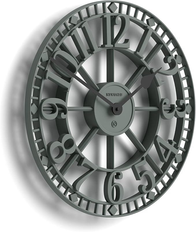 NEWGATE® Warehouse Wall Clock | Skeleton Clock | 16 inch | Asparagus Green with Black Hands | Contemporary Vintage Style for Kitchen, Living Room or Office