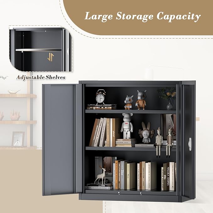 Athena Collection Metal Storage Cabinet with Doors and Shelves, 36" Garage Storage Cabinet with Lock for File, Home, Office, School, Garage, Grey