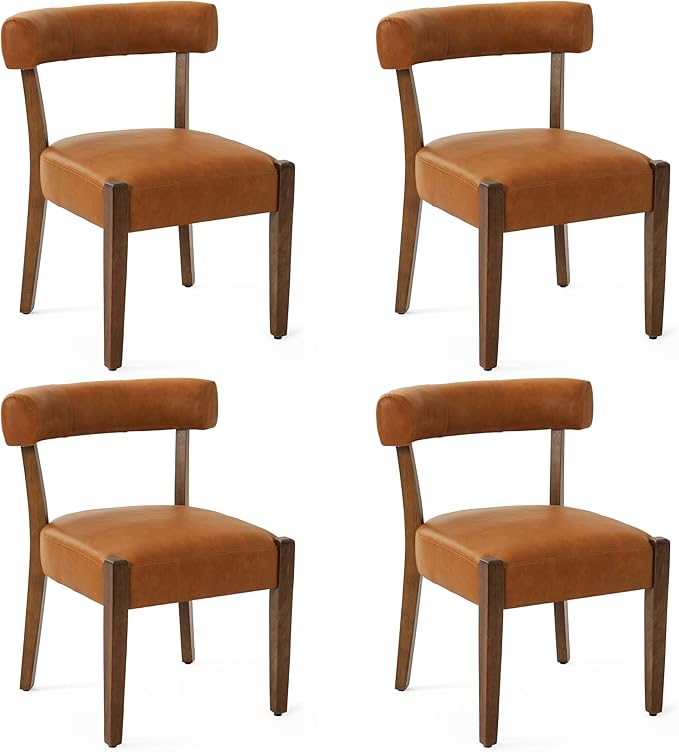 Faux Leather Dining Chairs Set of 4 Upholstered Kitchen & Dining Room Wooden Chairs Mid Century Modern Dining Chairs Low Back, Brown