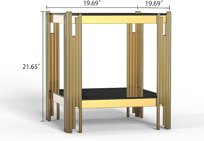 Goujxcy Modern Glass End Table Gold Sofa Side Table with Black Glass Top and Mirror Finish Stainless Steel Legs, Luxury Square Sofa Side Table Coffee Table Bedside Table for Living Room Bedroom (Gold)
