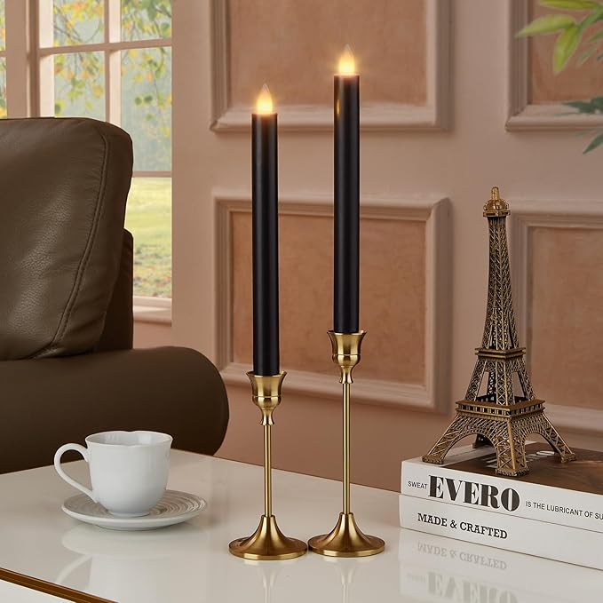 Flameless Taper Candles Flickering with Remote and Timer, 3D Moving Flame Taper Candle Battery Operated to 400 Hours, 9 Inch Window Candles, (Black)