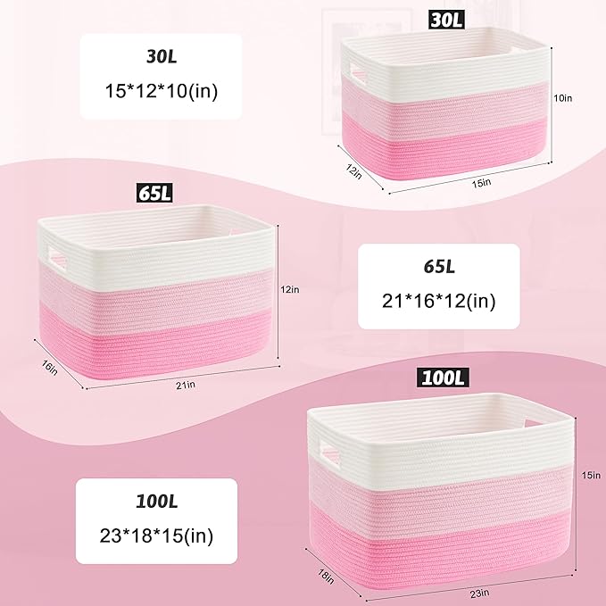 Blanket Basket,Rectangle Woven Baskets for Storage,65L Laundry Basket for Decorative Nursery Blanket,Toys,Dirty Clothes and Magazine in Shelves,Baby Room,and Living Room