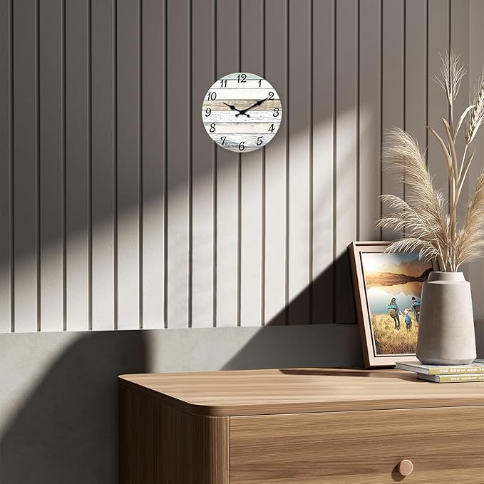 XNM Analog Clock for Kitchen 10 Inch Wood Small Wall Clocks Battery Operated Rustic Wall Clock Non Ticking(No Solid Wood, It is with MDF Material)